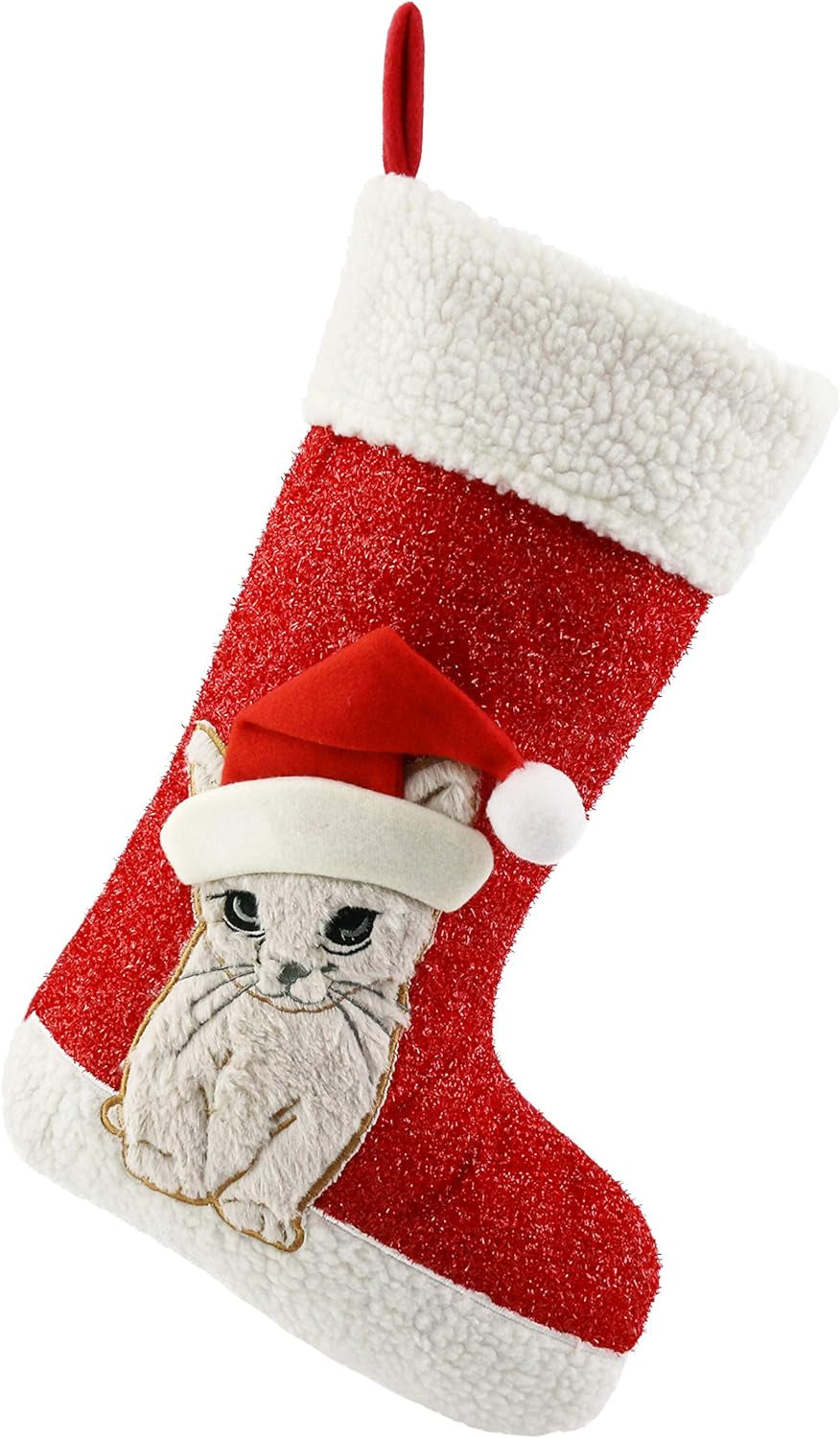 20'' Cat Christmas Stocking – Embroidered Velvet Holiday Decor for Kitty Gifts