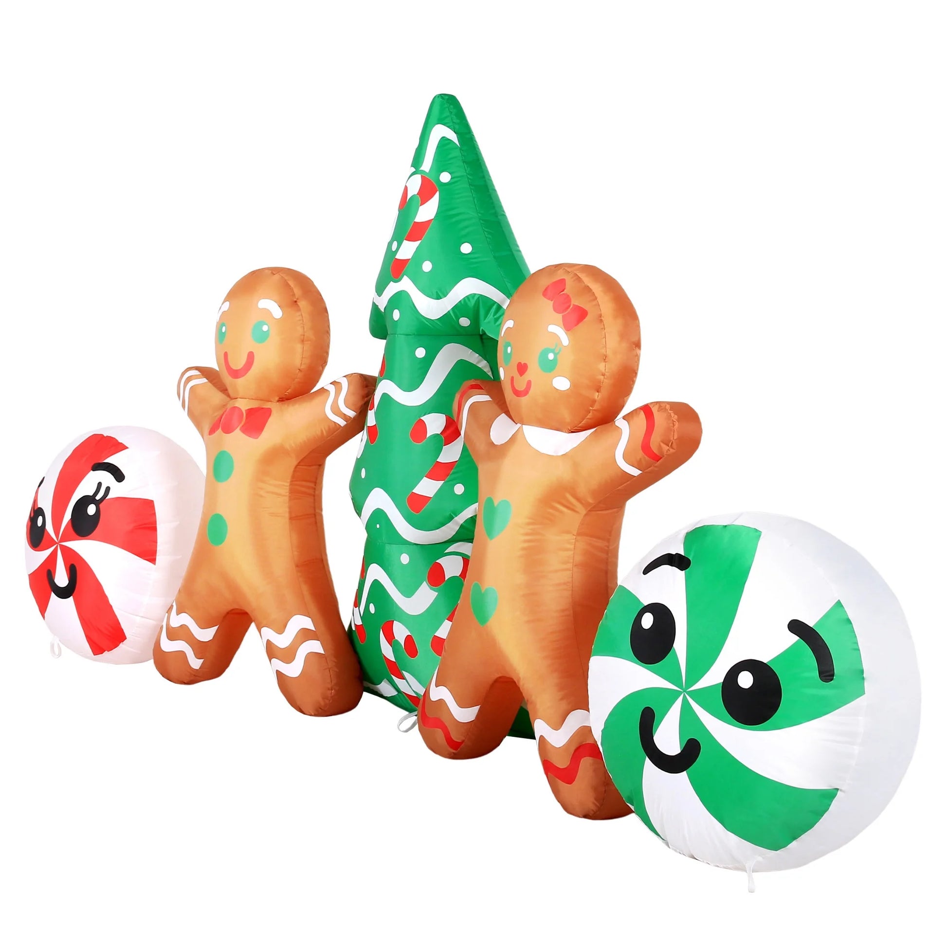 8FT Christmas Gingerbread Couple Scene Inflatable with LED Lights - Indoor/Outdoor Holiday Decor