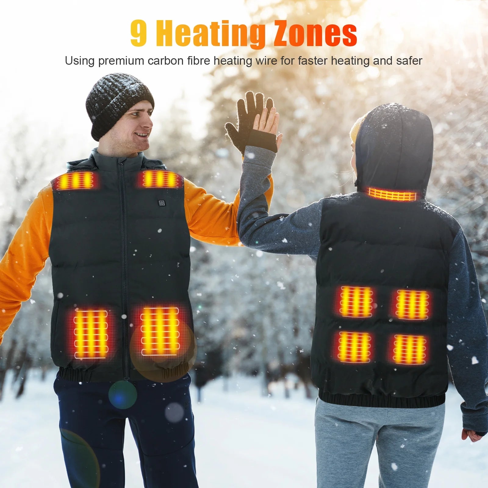 Heated Vest with 10000mAh Battery Pack & Detachable Hood - 9 Heating Zones, 3 Levels - Size XL