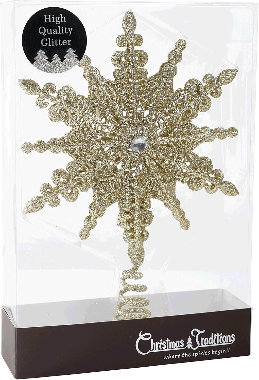 8" Gold Glitter Christmas Star Tree Topper - Festive Home Décor Ornament