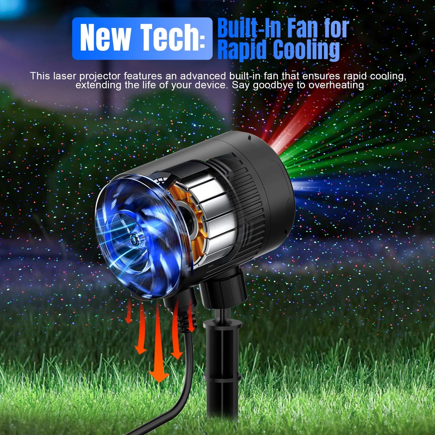 5FT RGB Laser Christmas Projector Lights - Outdoor Firefly Show with Remote, Waterproof