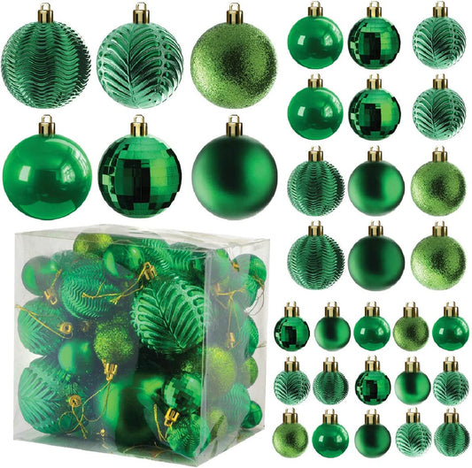 36-Piece Green Shatterproof Christmas Ball Ornaments | 3 Sizes & 6 Styles for Tree, Wreaths & Party Decor