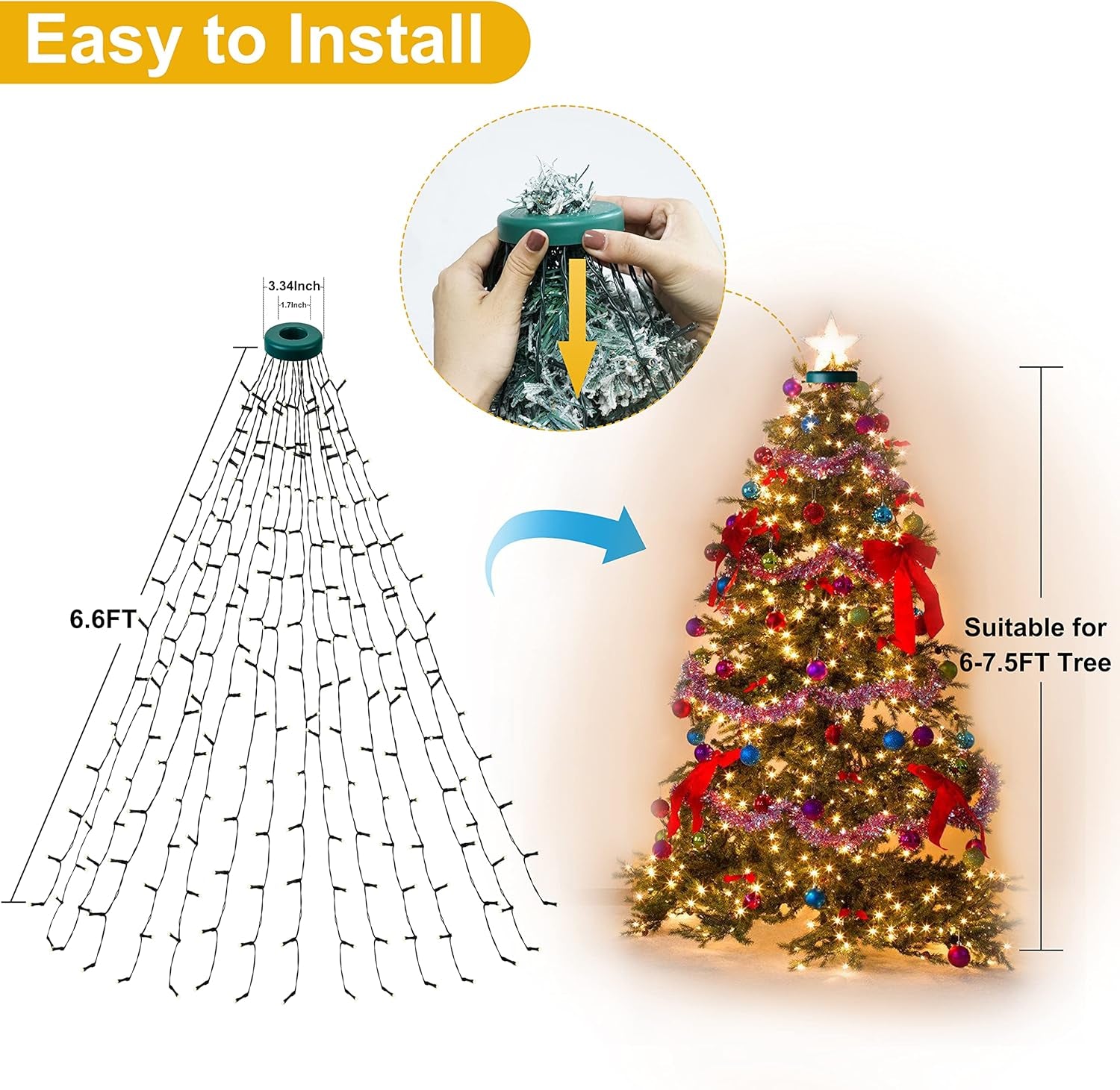 400 LED Christmas Tree Lights | 6.6FT x 16 Drops, 8 Modes with Memory & Timer, Indoor/Outdoor Warm White