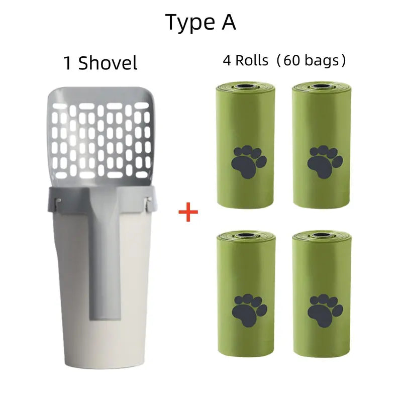 Portable Cat Litter Scoop with Trash Bags | Summer-Ready Shovel & 4 Rolls of Eco-Friendly Waste Bags