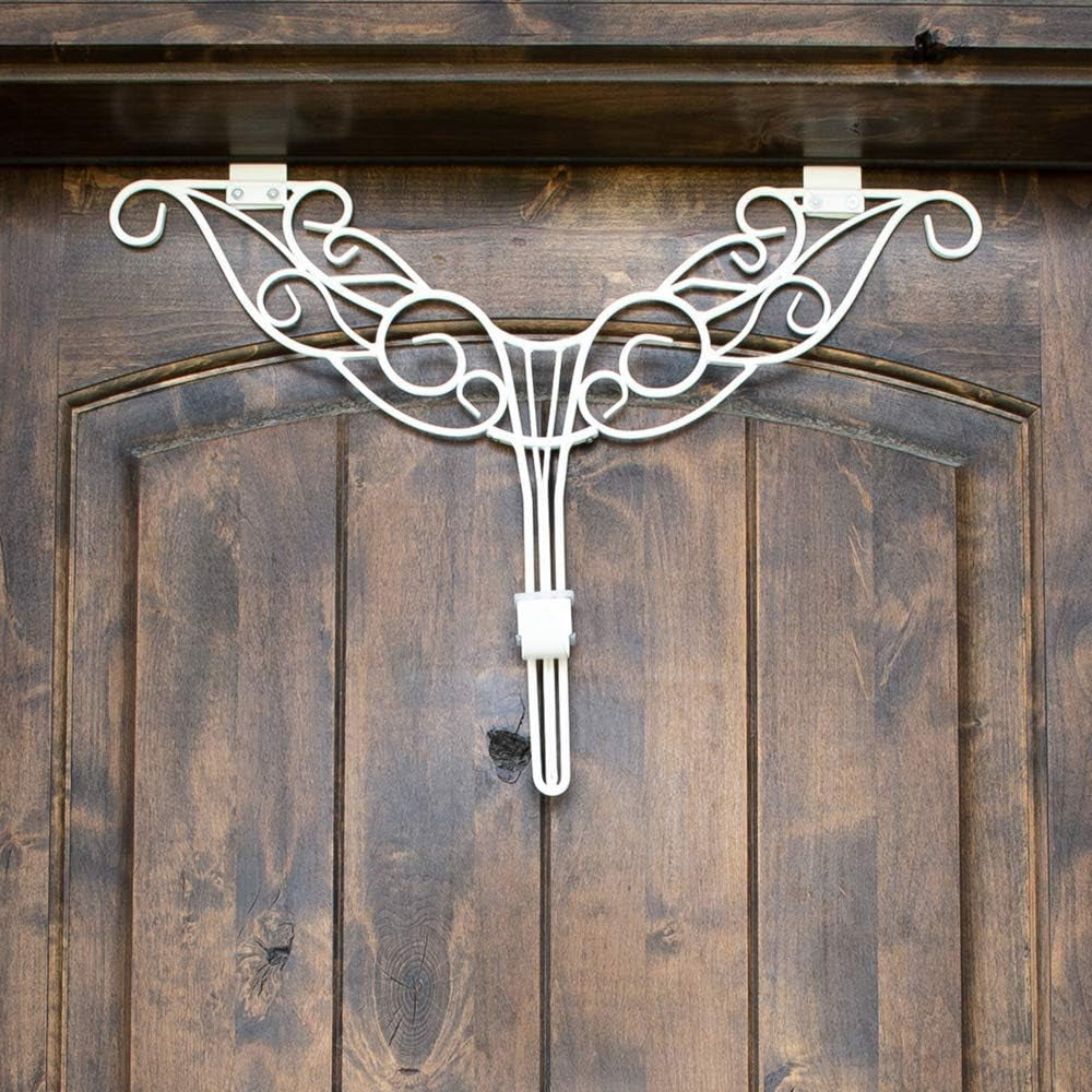 Adjustable Antler Wreath Hanger - Heavy Duty Cast Iron for Front Doors (White)