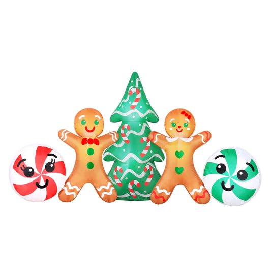 8FT Christmas Gingerbread Couple Scene Inflatable with LED Lights - Indoor/Outdoor Holiday Decor