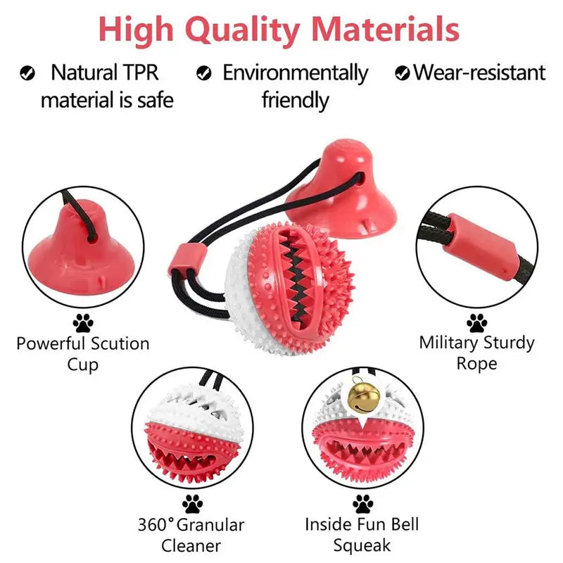 Durable Dog Chew Ball with Suction Cup | Multifunctional Food Dispensing & Teeth-Cleaning Toy