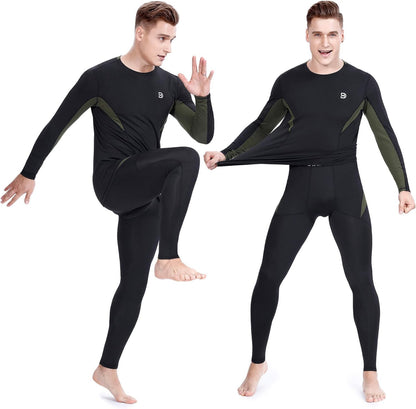 Men's Fleece-Lined Thermal Underwear Set - Warm Performance Base Layer for Winter