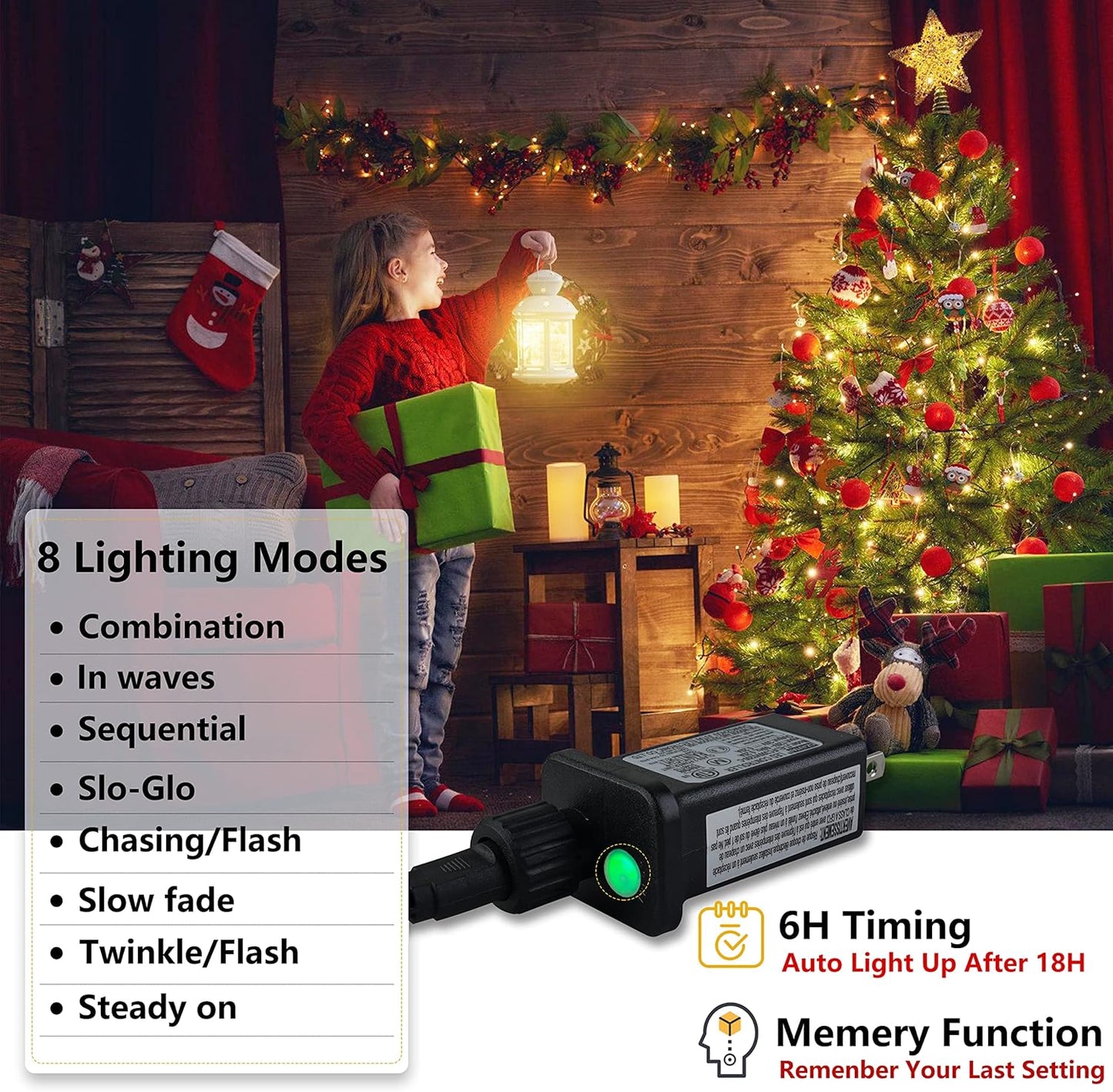 400 LED Christmas Tree Lights | 6.6FT x 16 Drops, 8 Modes with Memory & Timer, Indoor/Outdoor Warm White