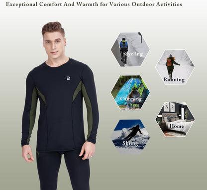 Men's Fleece-Lined Thermal Underwear Set - Warm Performance Base Layer for Winter