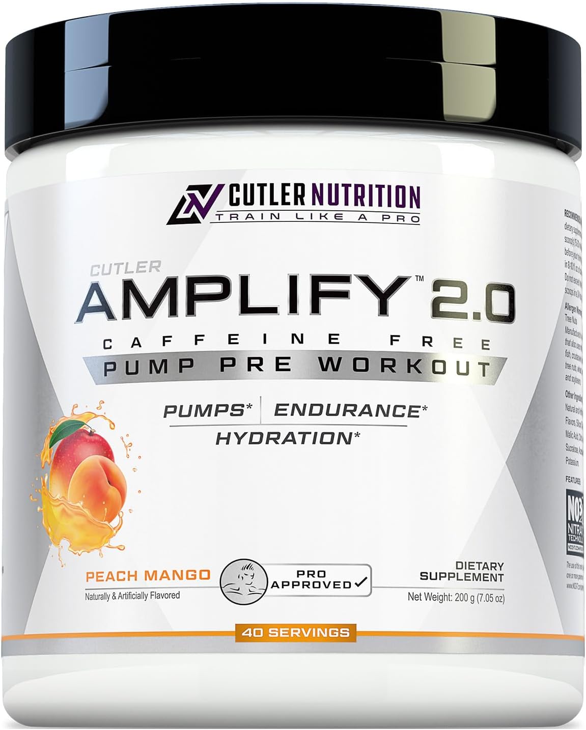 Amplify 2.0 Stimulant-Free Pre-Workout | Muscle Pump Enhancer with Arginine Nitrate & L-Citrulline | Peach Mango