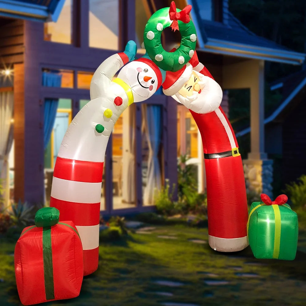 8' Christmas Inflatable Archway with Santa Claus & Snowman | LED-Lit Outdoor Holiday Decoration for Lawn & Garden