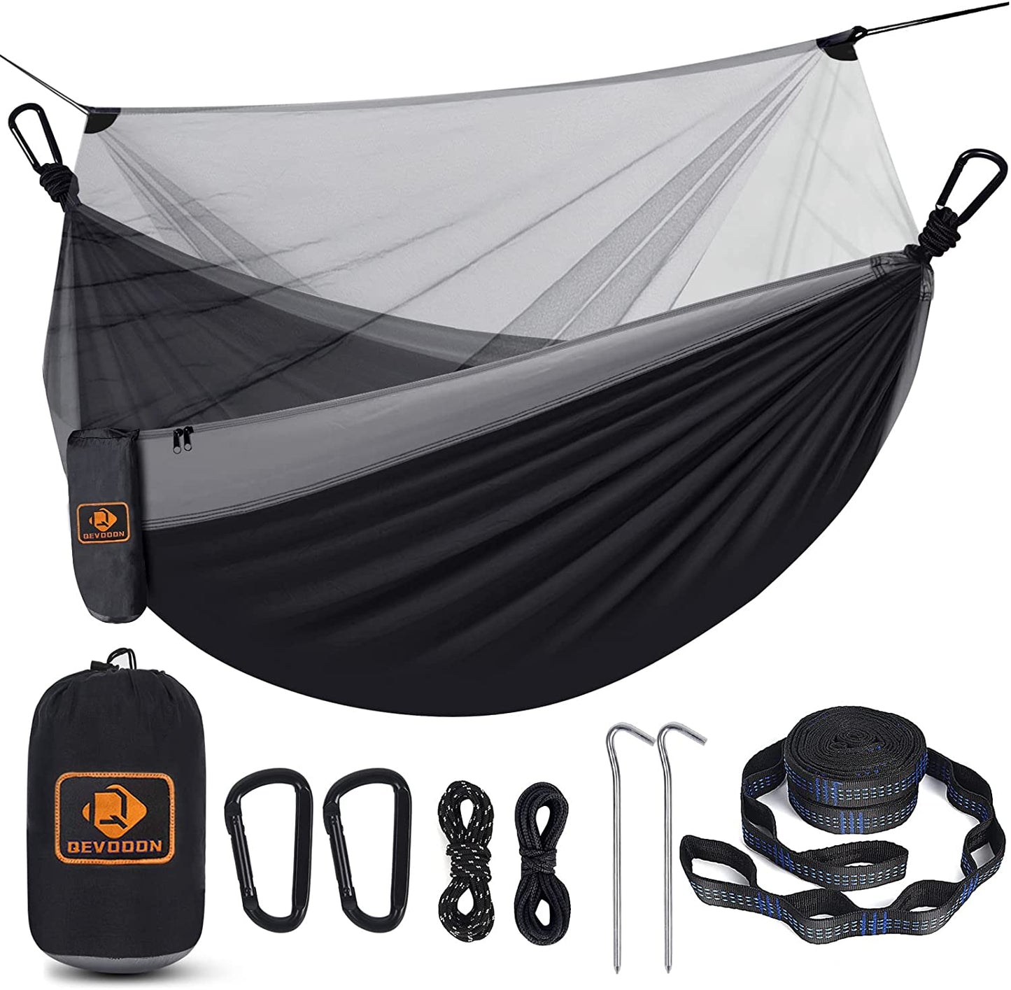 Lightweight Camping Hammock with Mosquito Net - Portable, Durable Nylon Hammock with Tree Straps & Carabiners