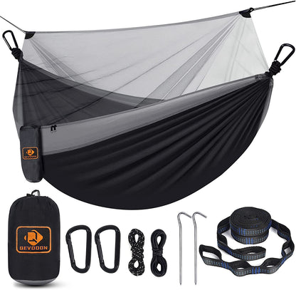 Lightweight Camping Hammock with Mosquito Net - Portable, Durable Nylon Hammock with Tree Straps & Carabiners