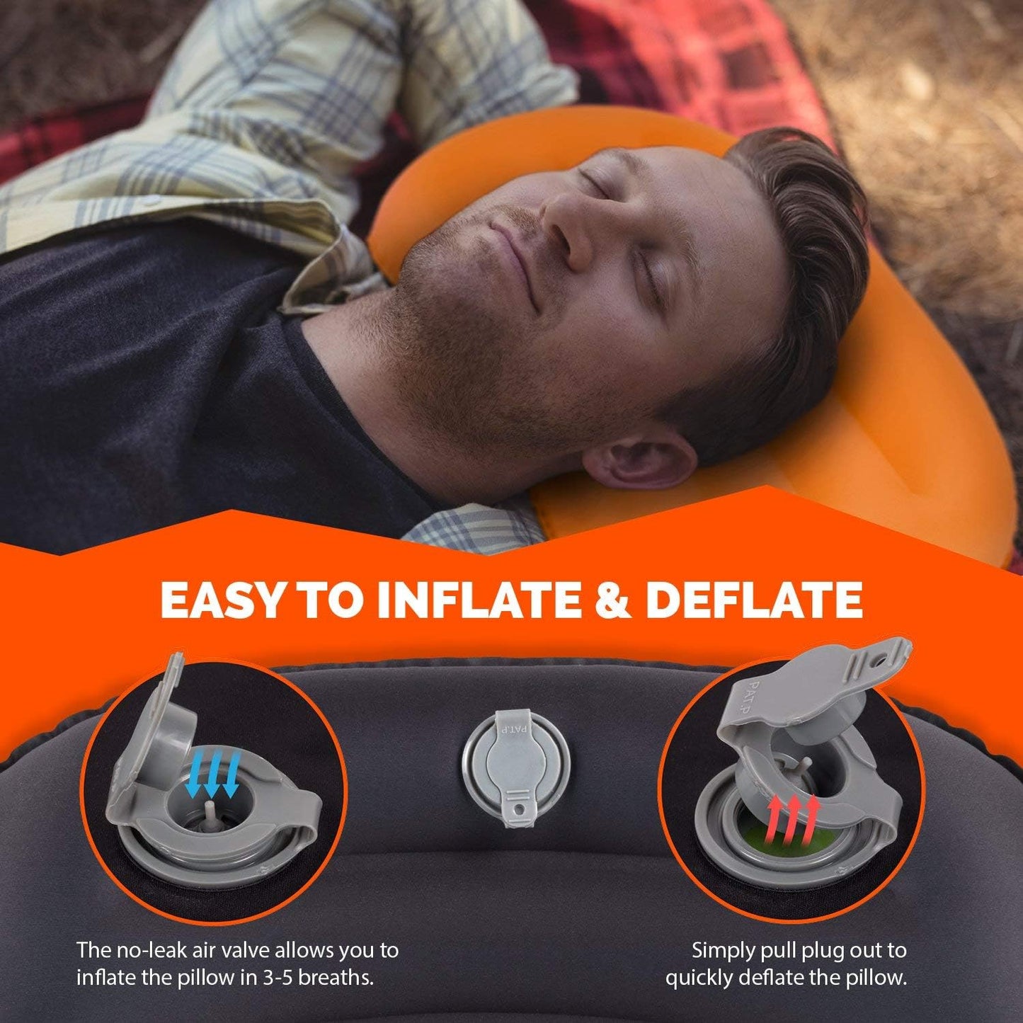 Inflatable Camping Pillow - Lightweight, Ergonomic Air Pillow for Backpacking, Beach, Hammock & Travel