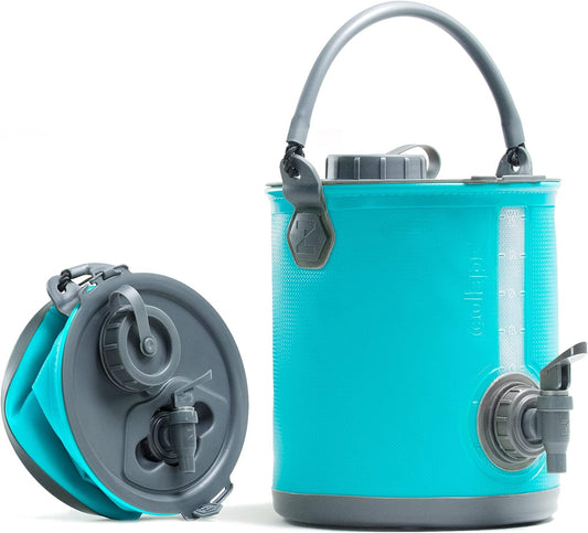 2-in-1 Collapsible Water Container with Spigot - Portable 2 Gallon Camping Jug & Bucket