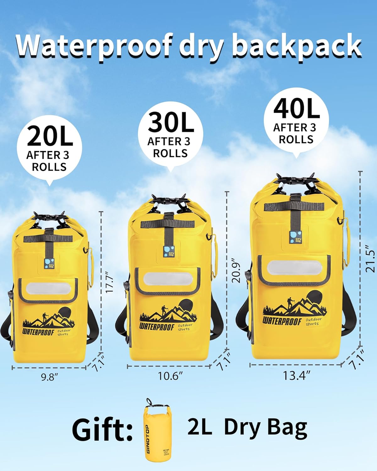 Waterproof Floating Dry Bag Backpack - 20L/30L/40L - Ideal for Kayaking, Hiking & Outdoor Adventures