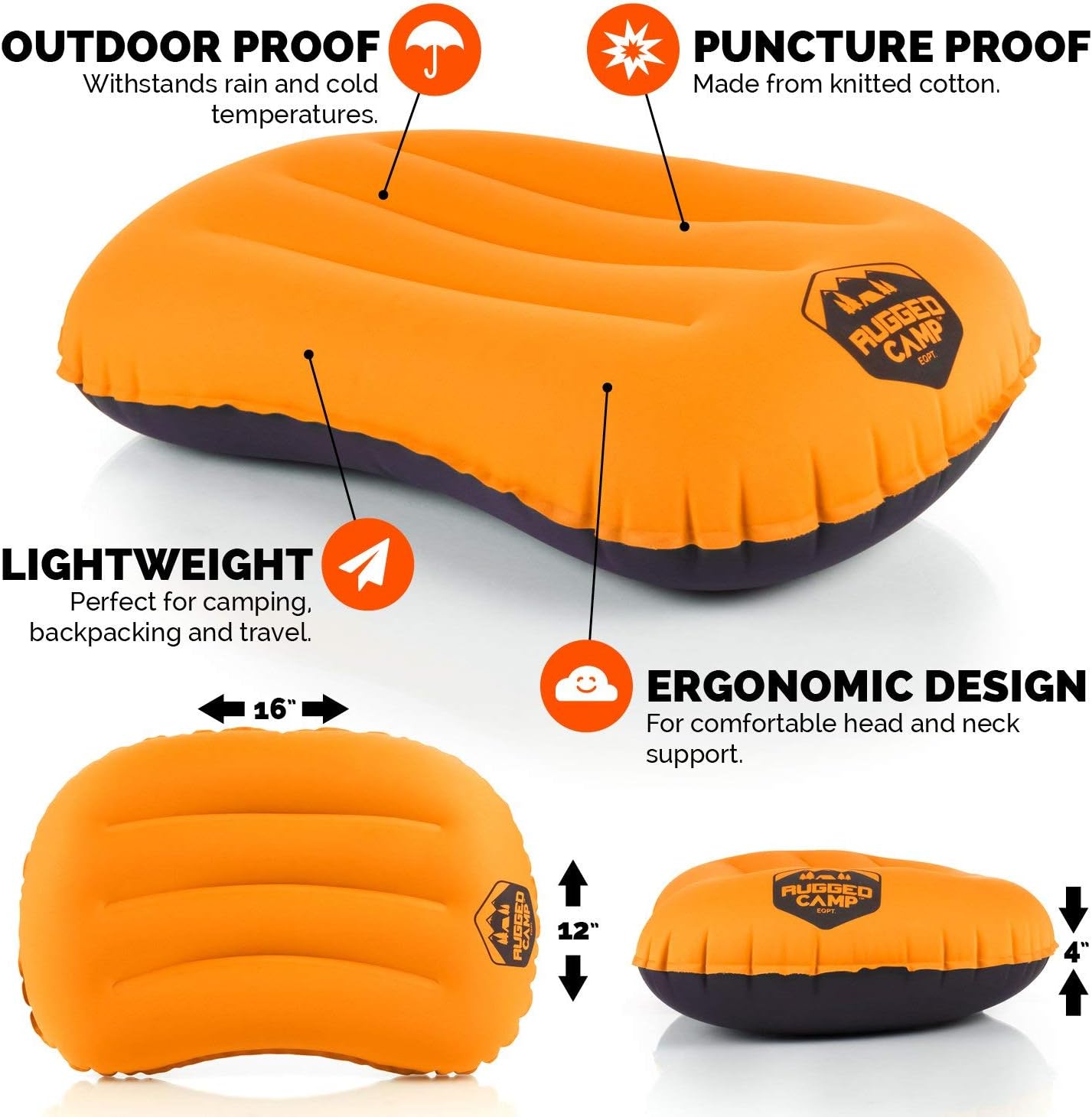 Inflatable Camping Pillow - Lightweight, Ergonomic Air Pillow for Backpacking, Beach, Hammock & Travel