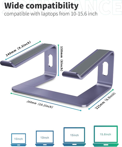 Ergonomic Aluminum Laptop Stand | Adjustable Riser for 10-15.6 Inch Laptops