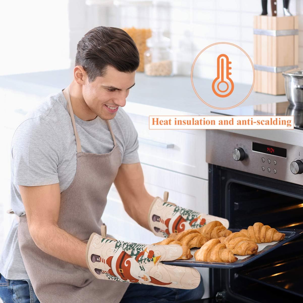 Christmas Oven Mitts & Pot Holders Set – 5 PCS Heat Resistant Kitchen Gloves for Holiday Baking