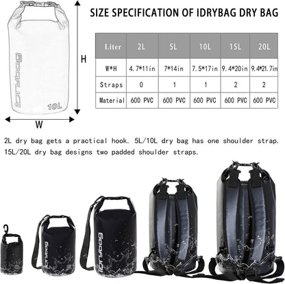 Waterproof Dry Bags for Kayaking, Paddleboarding, & Travel - Floating Dry Sack in Multiple Sizes (2L-20L)