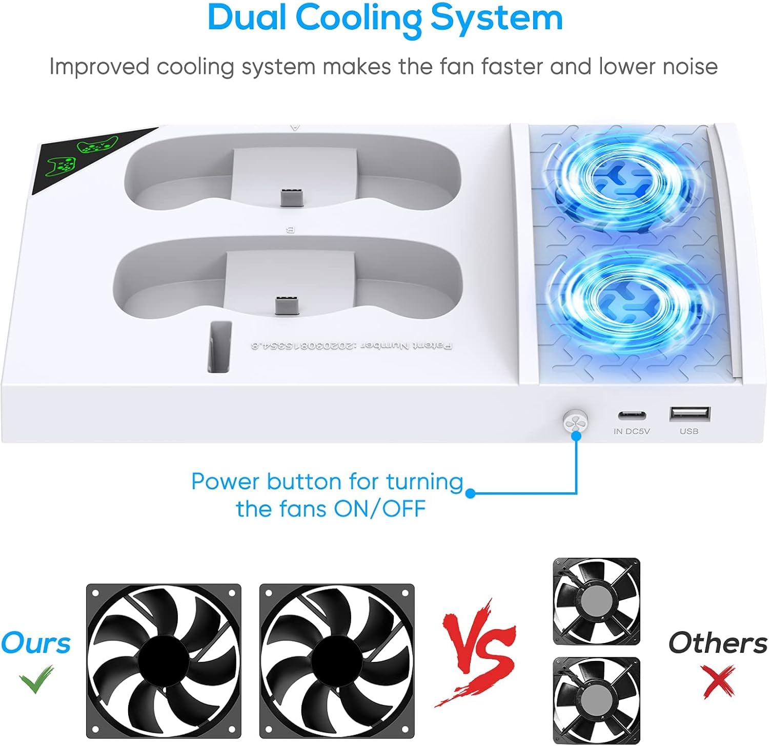 Cooling Stand and Charger Dock for Xbox Series S | Vertical Dual Fan with 2x 1400mAh Rechargeable Batteries & Headphone Holder