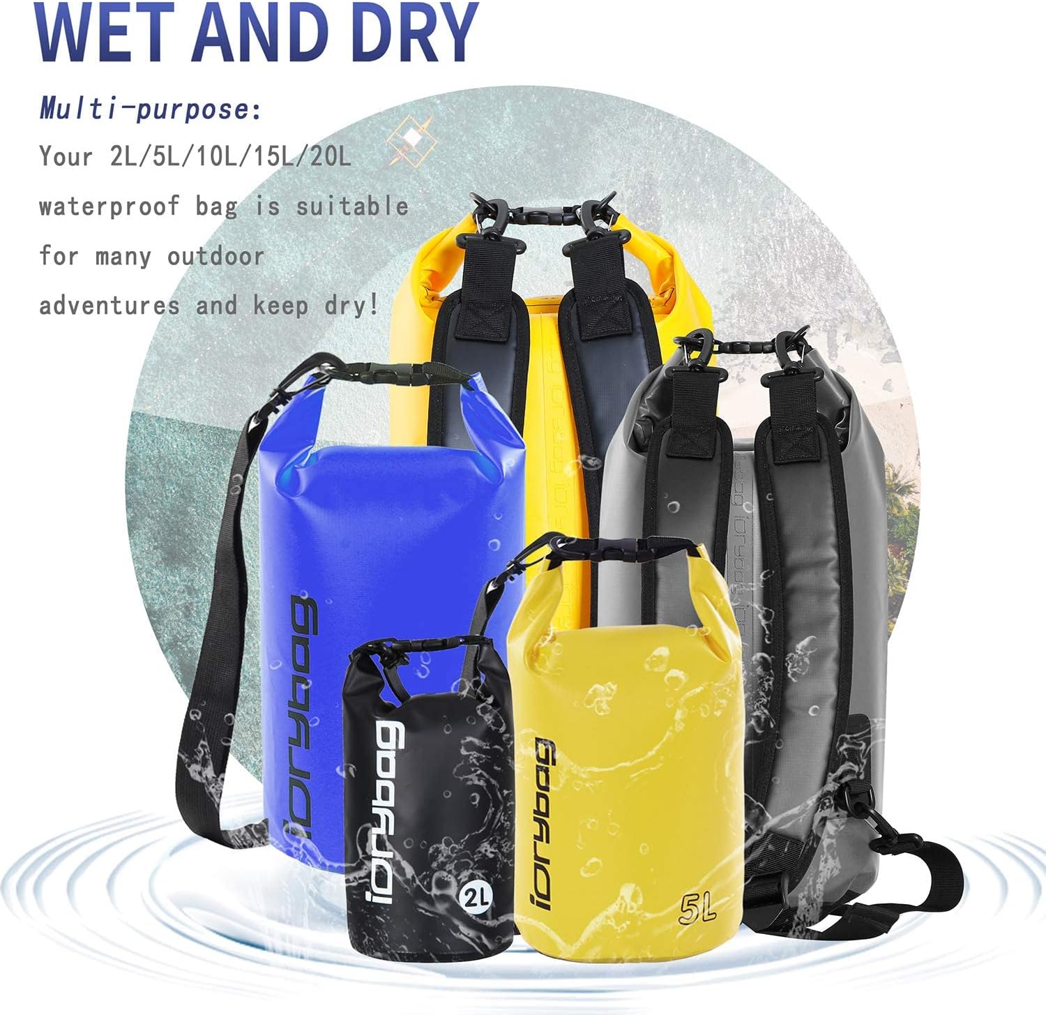 Waterproof Dry Bags for Kayaking, Paddleboarding, & Travel - Floating Dry Sack in Multiple Sizes (2L-20L)