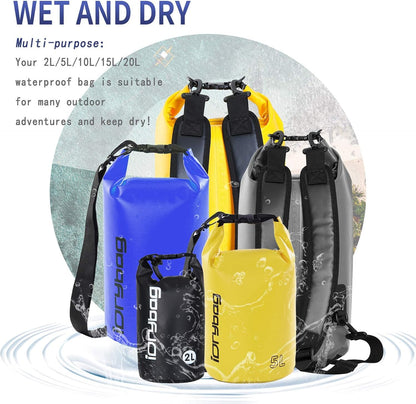 Waterproof Dry Bags for Kayaking, Paddleboarding, & Travel - Floating Dry Sack in Multiple Sizes (2L-20L)