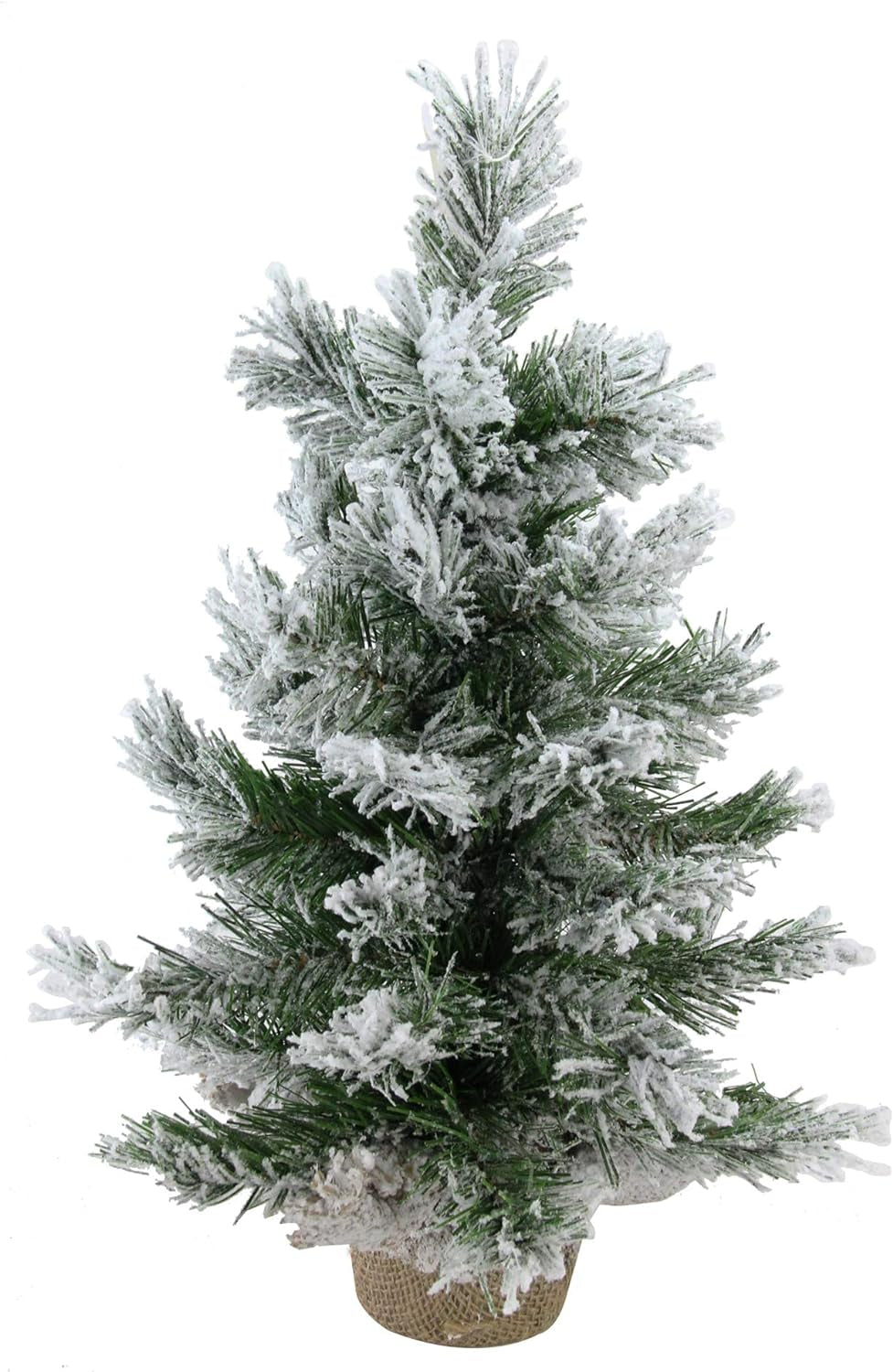 18” Flocked Pine Artificial Christmas Tree with Burlap Base - White Winter Decor