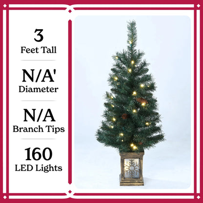 5-Piece Pre-Lit Christmas Entryway Set with Warm White LED Lights - Trees, Wreath & Garlands