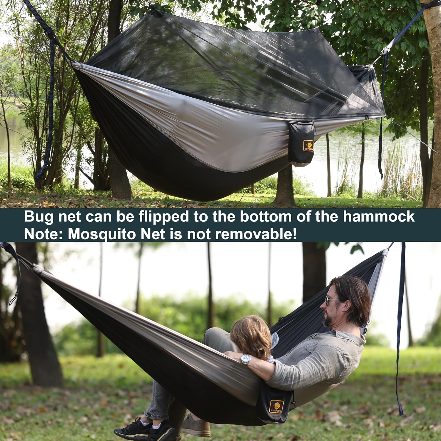 Lightweight Camping Hammock with Mosquito Net - Portable, Durable Nylon Hammock with Tree Straps & Carabiners