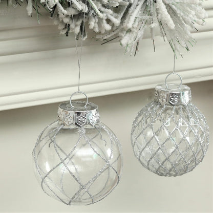 30-Pack Clear Shatterproof Christmas Ball Ornaments | 2.36 Inch Silver Baubles for Christmas Tree & Party Decorations