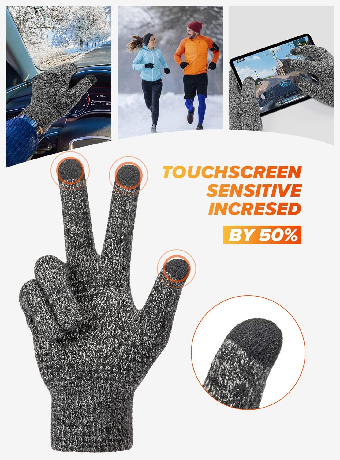 Unisex Winter Touchscreen Gloves - Warm, Non-Slip, Stretchy Knit with Elastic Cuff for Men & Women