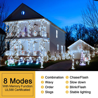 500 LED White Christmas Tree Lights – 8-Mode Waterproof String Lights with Green Wire for Indoor & Outdoor Decor