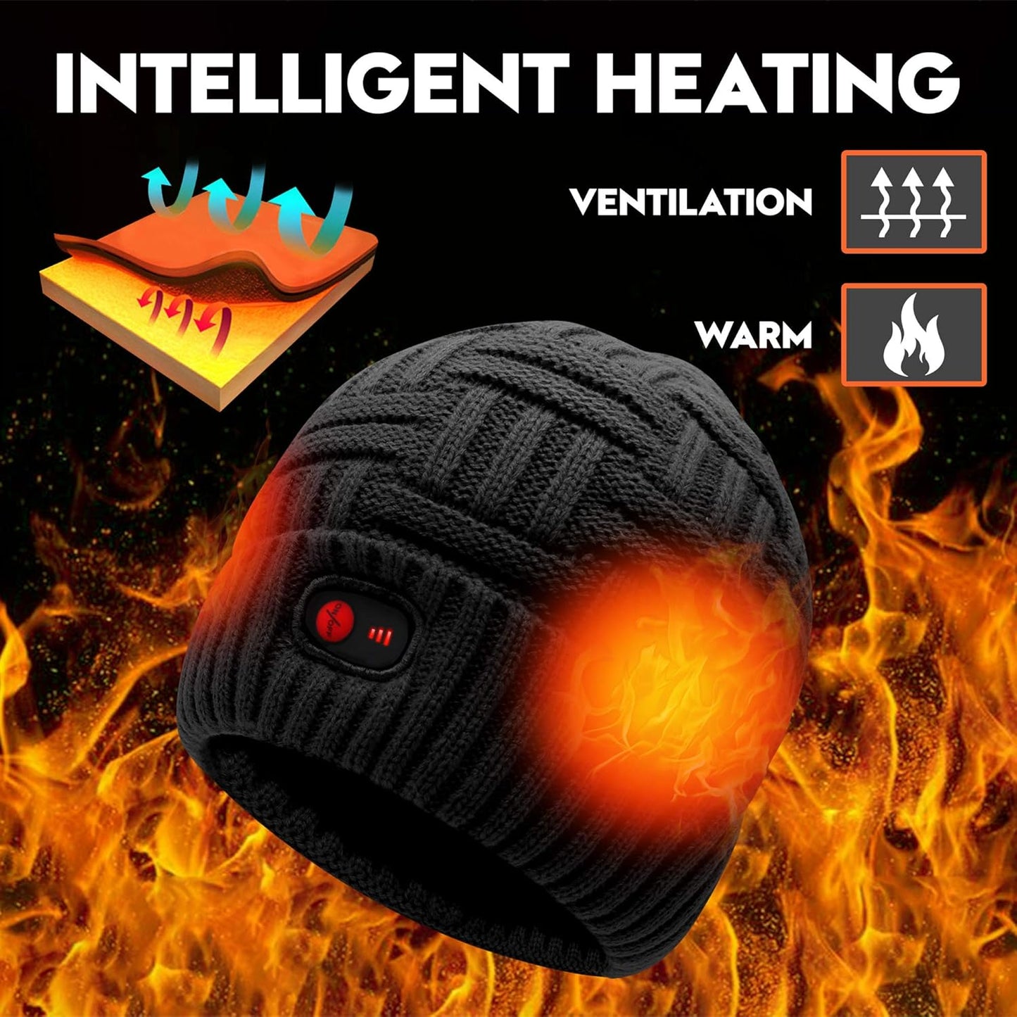 Rechargeable Heated Winter Hat – 7.4V Battery-Powered Warm Beanie for Men & Women, 3 Heat Settings, Fleece-Lined for Outdoor Activities