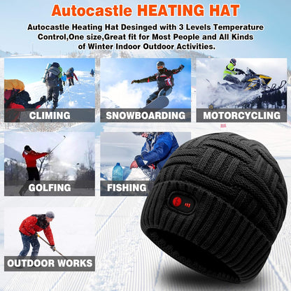 Rechargeable Heated Winter Hat – 7.4V Battery-Powered Warm Beanie for Men & Women, 3 Heat Settings, Fleece-Lined for Outdoor Activities