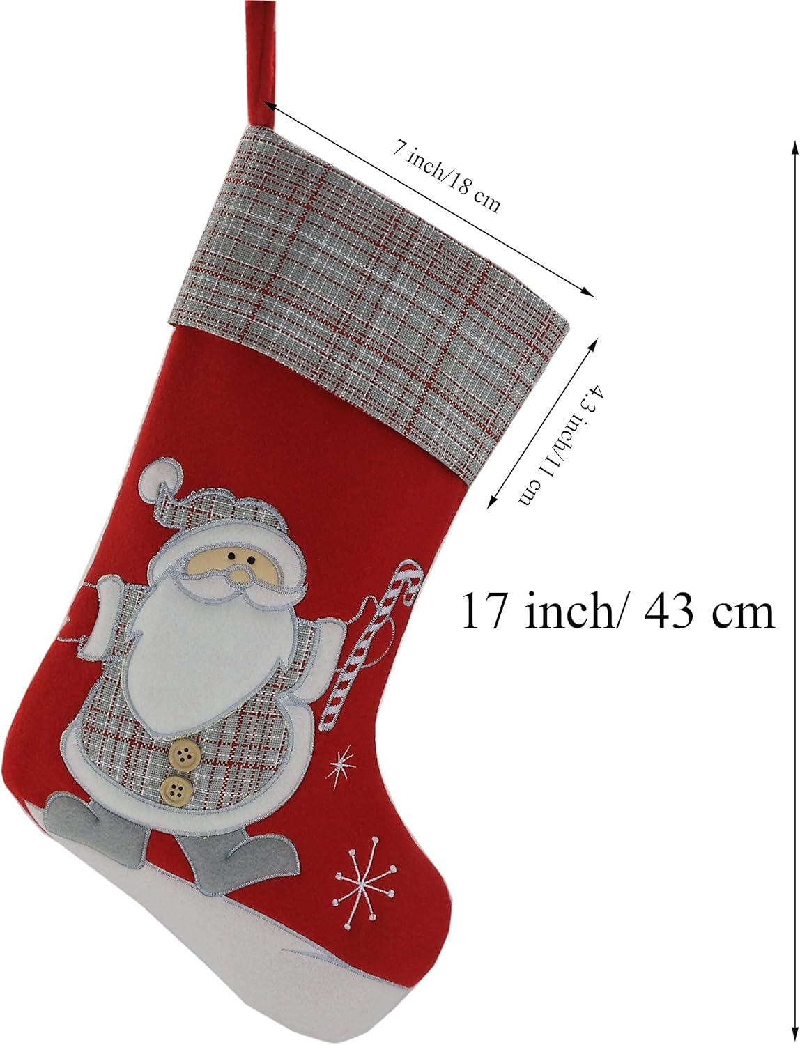 Christmas Stockings Set of 3 – Santa, Snowman & Reindeer 3D Plush with Knit Border, 17'' Large Hanging Decor