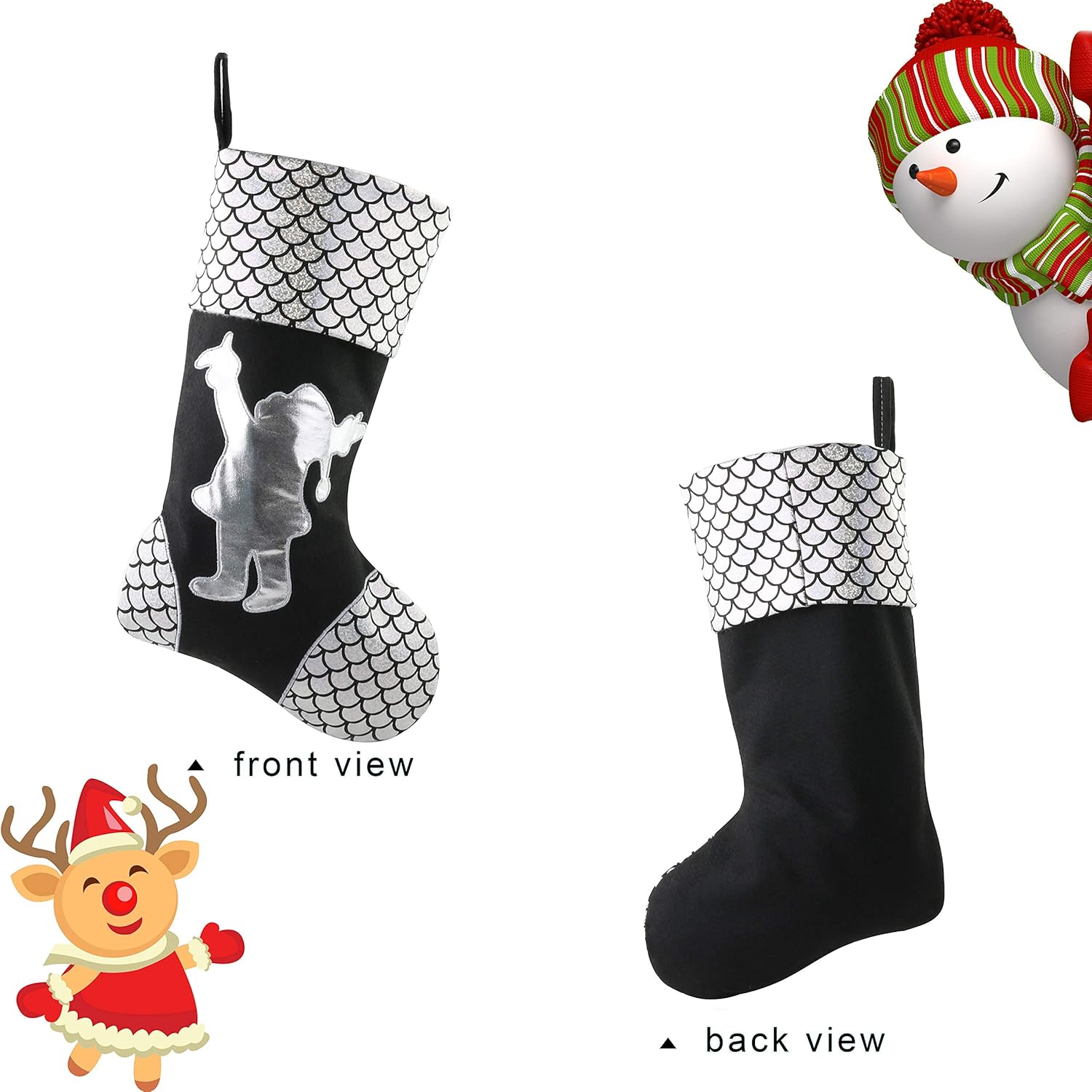 18'' Luxury Gold Christmas Stockings – Set of 3 with Santa, Snowman & Reindeer for Kids & Family