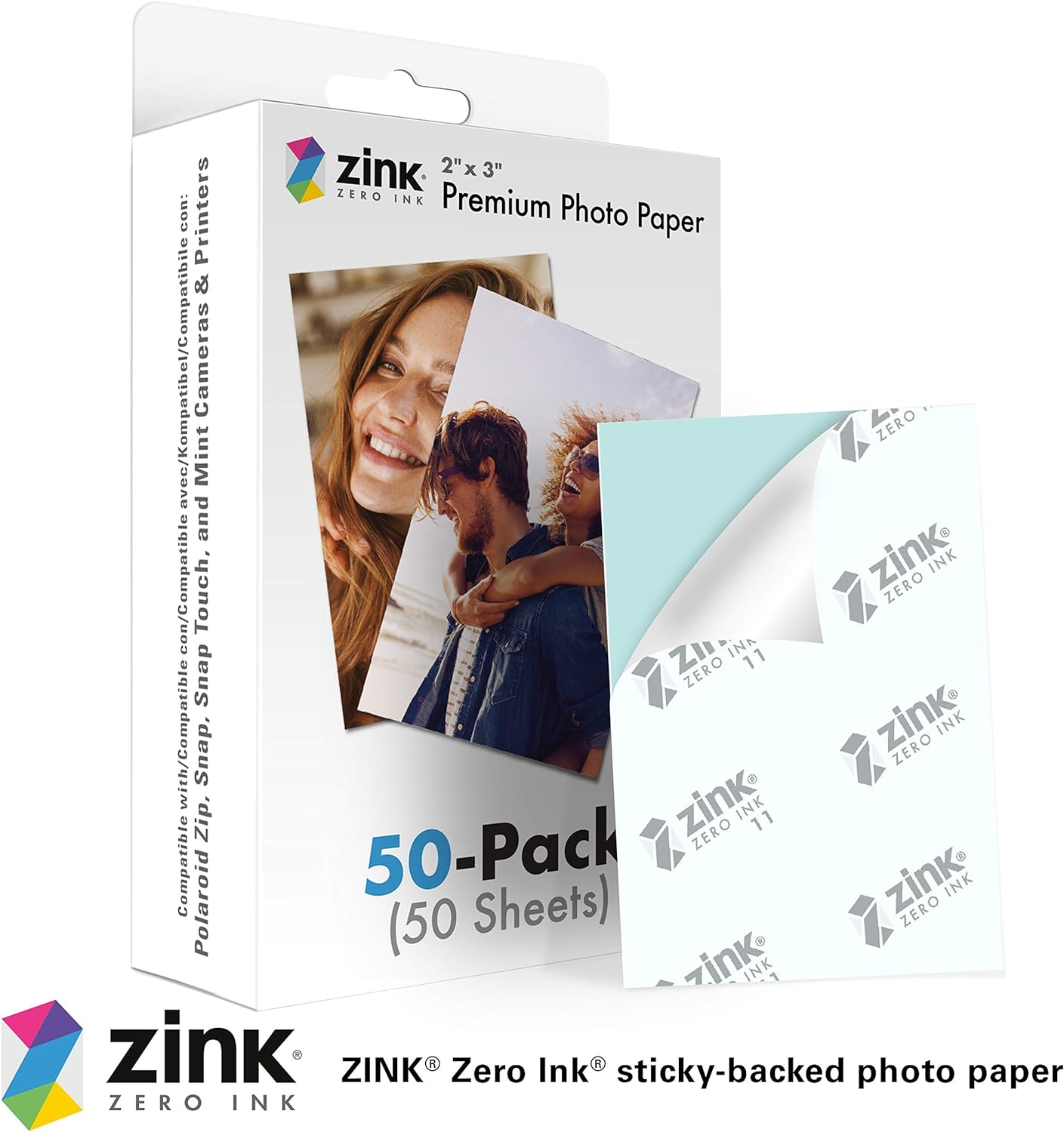 Premium Instant 2"x3" Photo Paper (50 Sheets) for Polaroid Snap, Zip & Mint