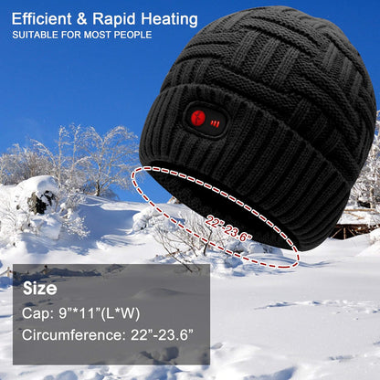 Rechargeable Heated Winter Hat – 7.4V Battery-Powered Warm Beanie for Men & Women, 3 Heat Settings, Fleece-Lined for Outdoor Activities