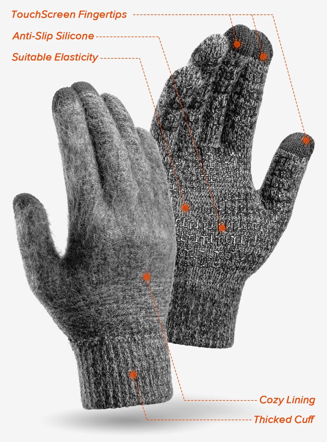 Unisex Winter Touchscreen Gloves - Warm, Non-Slip, Stretchy Knit with Elastic Cuff for Men & Women