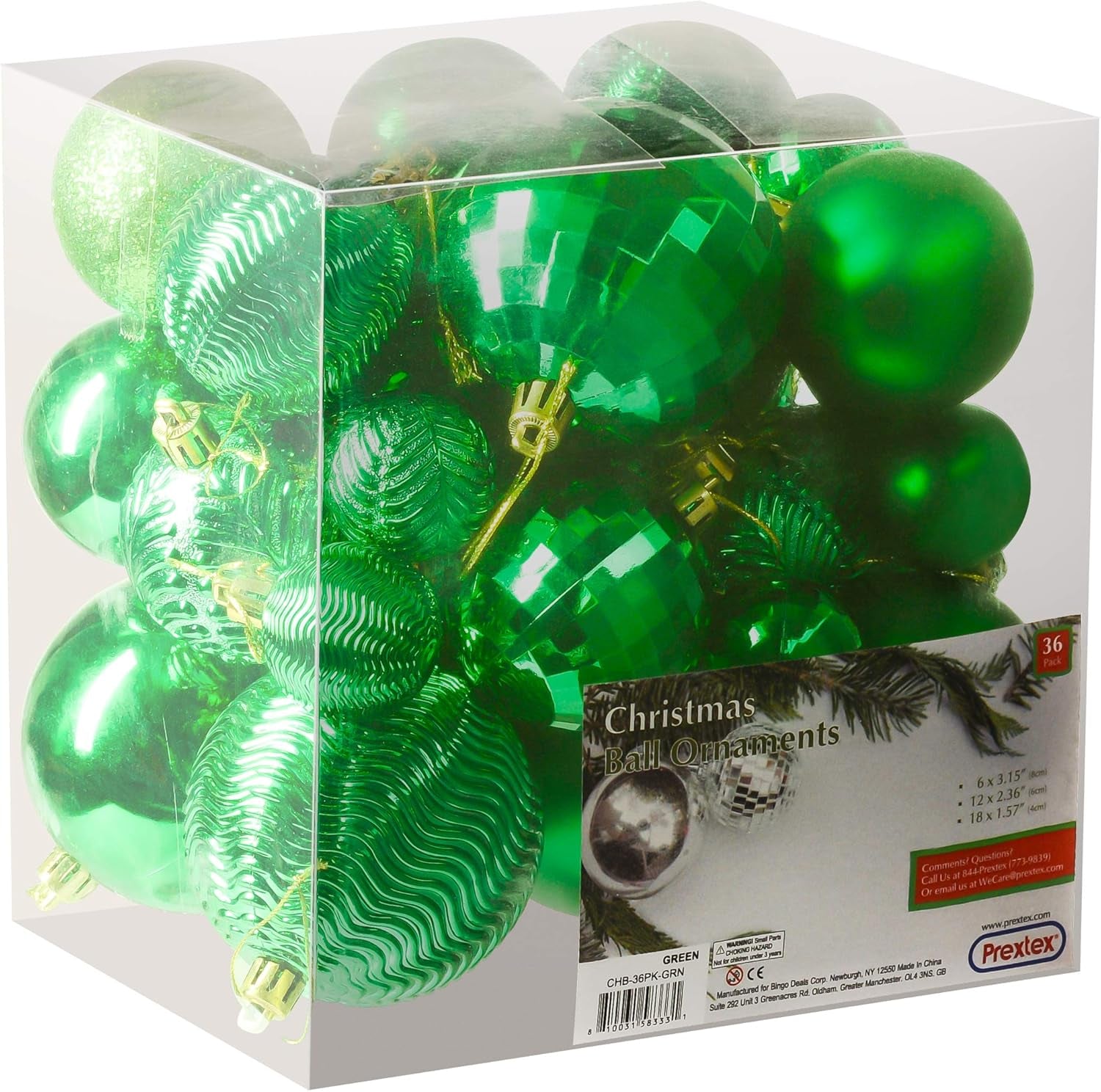 36-Piece Green Shatterproof Christmas Ball Ornaments | 3 Sizes & 6 Styles for Tree, Wreaths & Party Decor