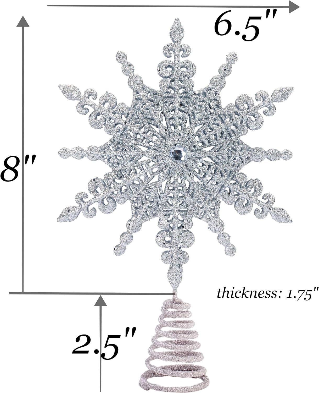 8" Silver Glitter Christmas Star Tree Topper - Elegant Home Décor Ornament