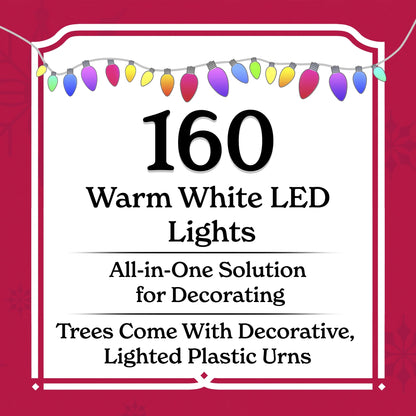 5-Piece Pre-Lit Christmas Entryway Set with Warm White LED Lights - Trees, Wreath & Garlands