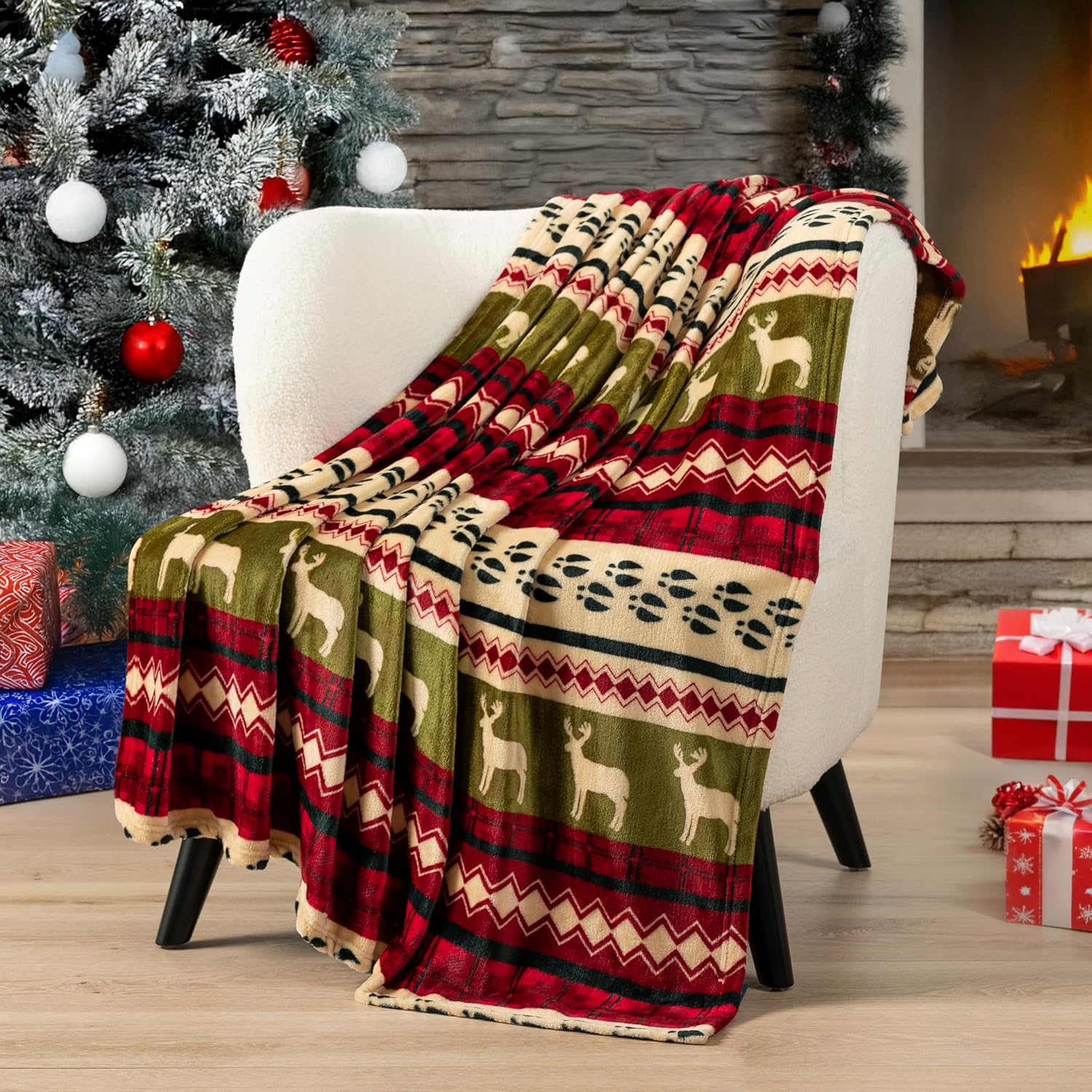 Red Christmas Fleece Throw Blanket – Soft, Plush & Warm Holiday Cabin Decor (50x60)