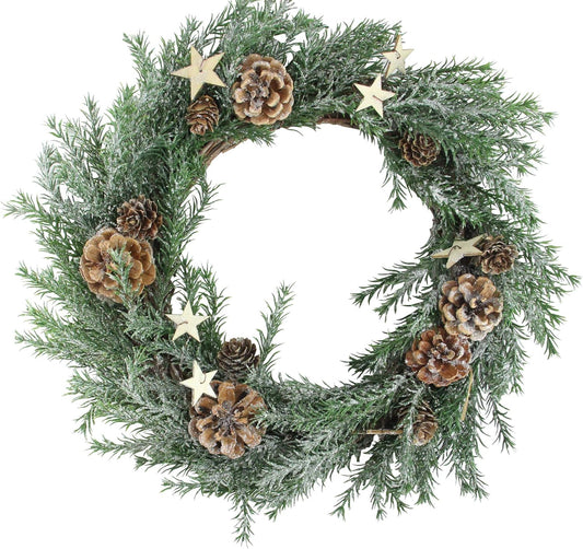 13.5” Pine Cones & Stars Christmas Wreath - Holiday Decor in Brown