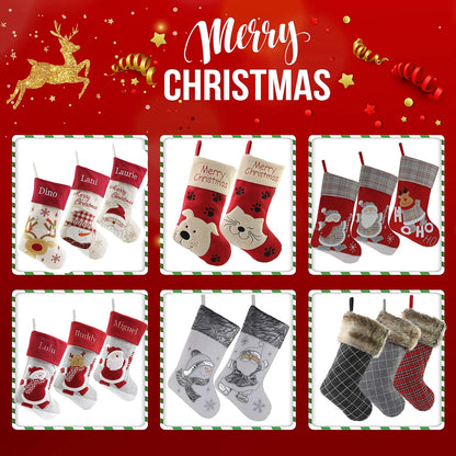 18'' Luxury Gold Christmas Stockings – Set of 3 with Santa, Snowman & Reindeer for Kids & Family