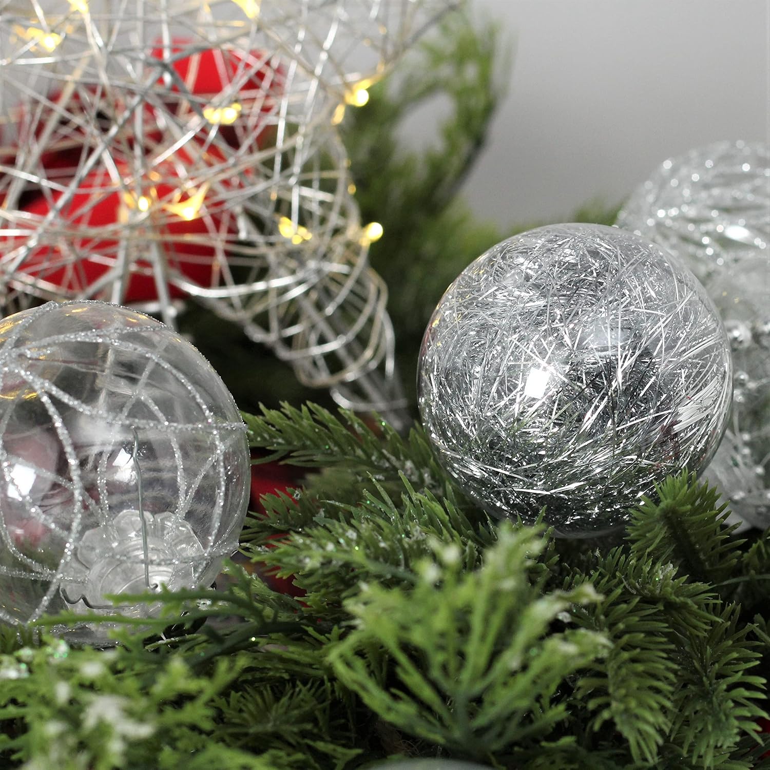 30-Pack Clear Shatterproof Christmas Ball Ornaments | 2.36 Inch Silver Baubles for Christmas Tree & Party Decorations