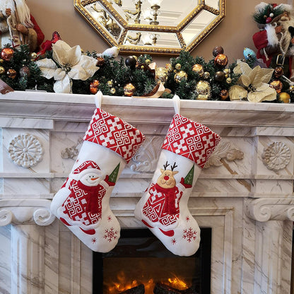 Classic Christmas Stockings Set of 2 – Santa & Snowman 17'' Velvet Holiday Decor