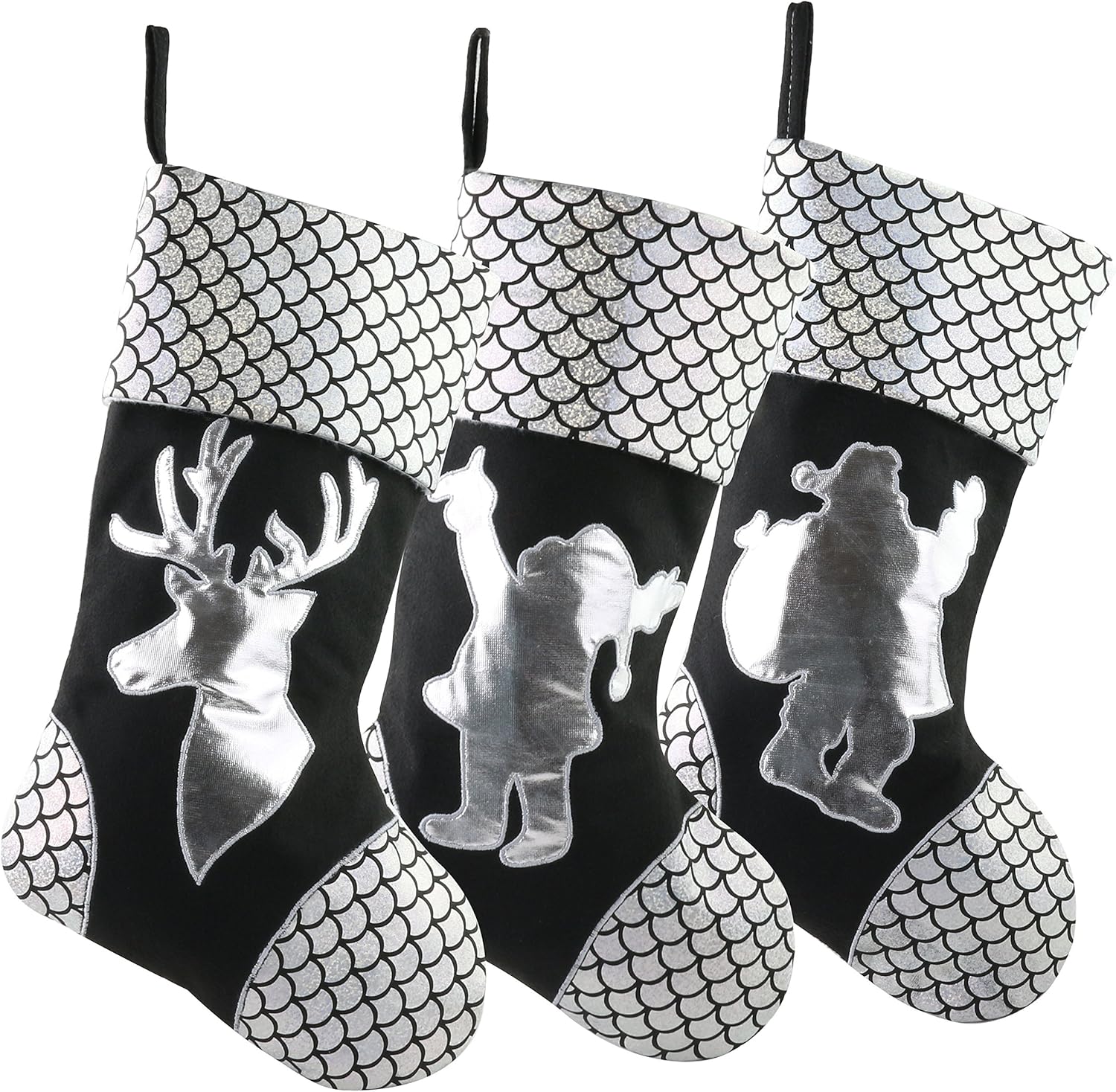 18'' Luxury Gold Christmas Stockings – Set of 3 with Santa, Snowman & Reindeer for Kids & Family